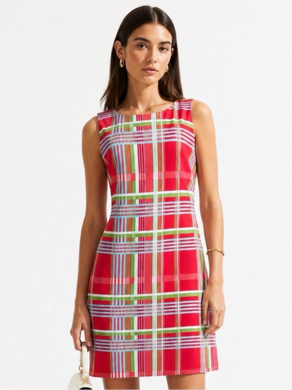 JUDE CONNALLY Vibrant Pink Plaid Sleeveless Women's Dress Size M